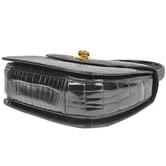 Gucci Old Gucci Handbag Crocodile Black Gold Crest - Picture 5 of 10